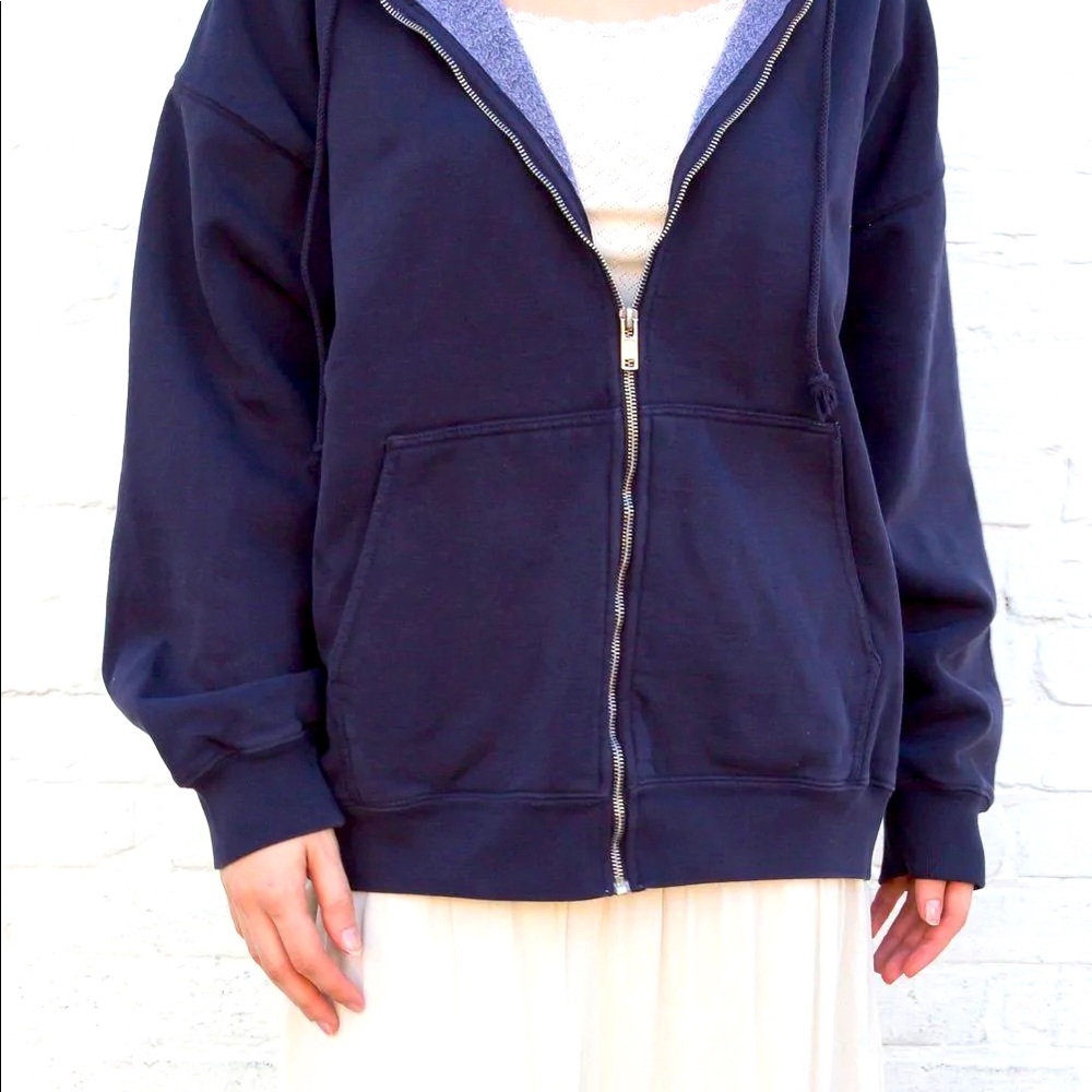 OVERSIZED BRANDY MELVILLE ZIP UP CHRISTY HOODIE NAVY